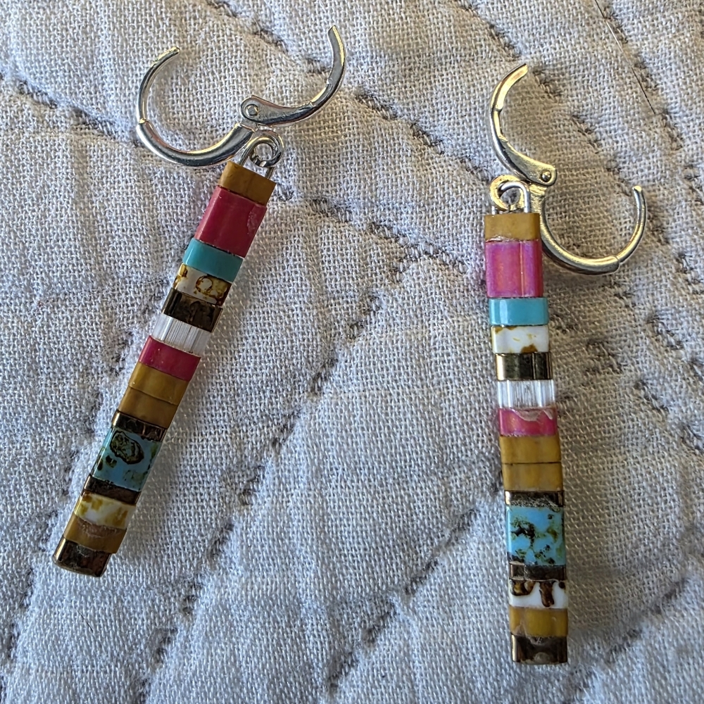Source Unknown Multi-Colored Earrings With Silver… - image 3